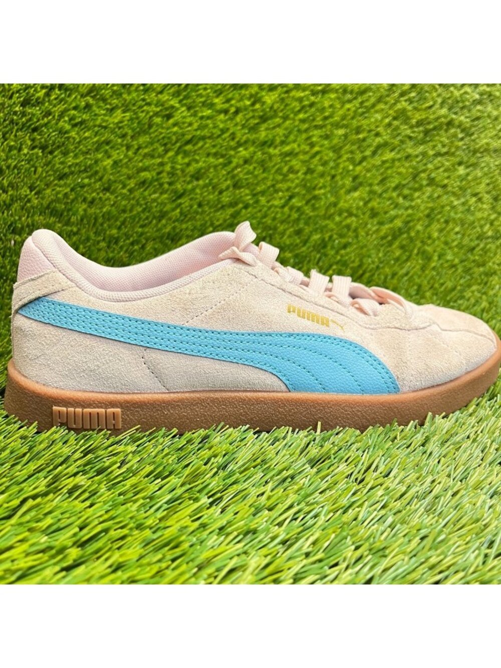 Puma Club II Era Womens Size 8.5 Pink Blue Gum Athletic Suede Shoes Sneakers